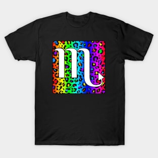 Scorpio Zodiac Horoscope Rainbow Leopard Print Square Monogram T-Shirt